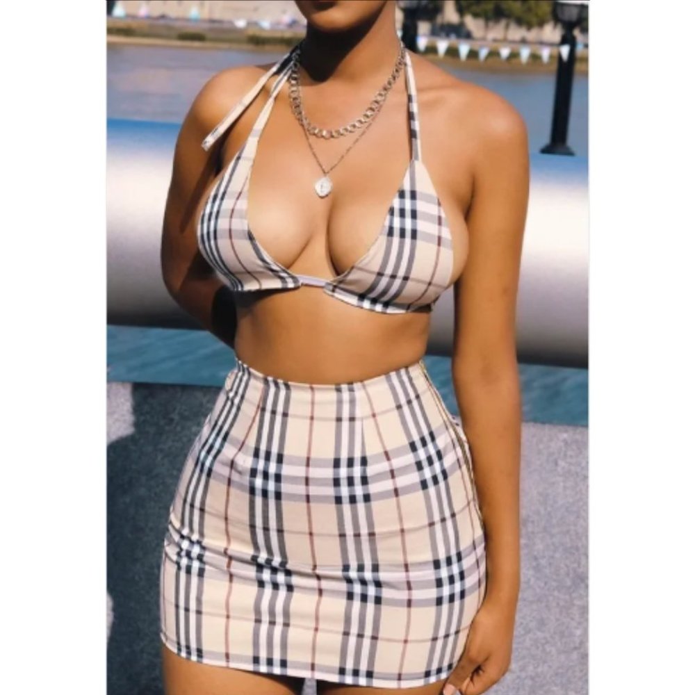 NWT BurrBaby Fitted 3 piece Bra Blazer Skirt SET